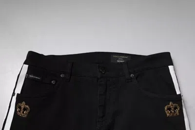 Dolce & Gabbana Black Crown White Lining Skinny Denim Men's Jeans In Black And White