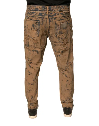 Dolce & Gabbana Brown Tattered Cotton Skinny Denim Jeans In Brown