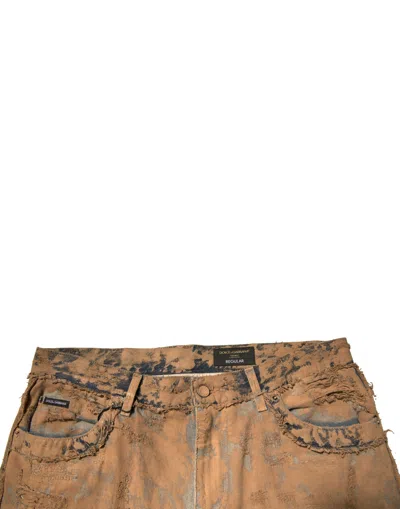 Dolce & Gabbana Brown Tattered Cotton Skinny Denim Jeans In Brown