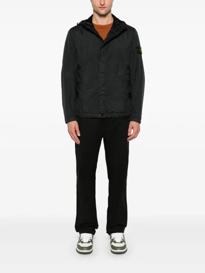 Stone Island Hooded Jacket Crinkle Reps R-ny In Black
