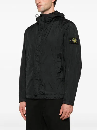 Stone Island Hooded Jacket Crinkle Reps R-ny In Black