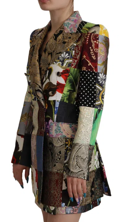 Dolce & Gabbana Multicolor Double-breasted Patchwork Jacquard Blazer Jacket In Multicolor