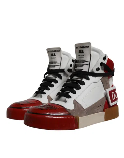 Dolce & Gabbana Multicolor Leather High Top Sneakers Shoes In Multicolor