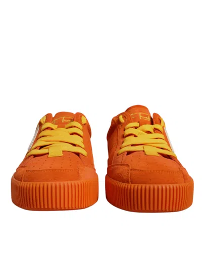 Dolce & Gabbana Orange Miami Leather Low Top Sneakers Shoes In Orange