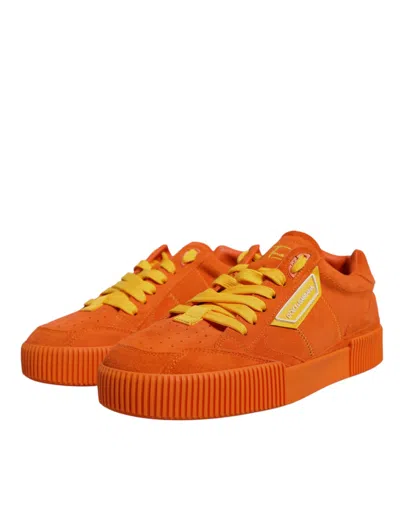 Dolce & Gabbana Orange Miami Leather Low Top Sneakers Shoes In Orange