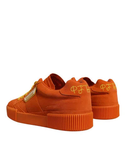 Dolce & Gabbana Orange Miami Leather Low Top Sneakers Shoes In Orange