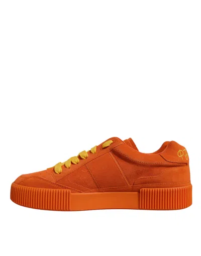 Dolce & Gabbana Orange Miami Leather Low Top Sneakers Shoes In Orange