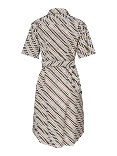 Burberry Cotton Check Mini Shirt Dress In Neutral