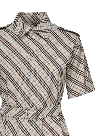 Burberry Cotton Check Mini Shirt Dress In Neutral