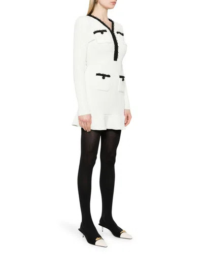 Self-portrait Pearl Trim Knit Mini Dress In White