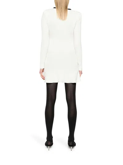 Self-portrait Pearl Trim Knit Mini Dress In White