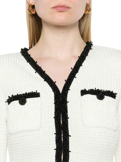 Self-portrait Pearl Trim Knit Mini Dress In White