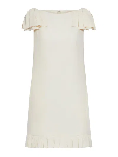 Valentino Boat Neckline Silk And Wool Blend Dress In Nude