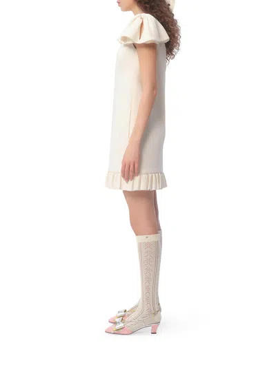 Valentino Boat Neckline Silk And Wool Blend Dress In Nude