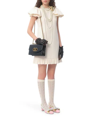 Valentino Boat Neckline Silk And Wool Blend Dress In Nude