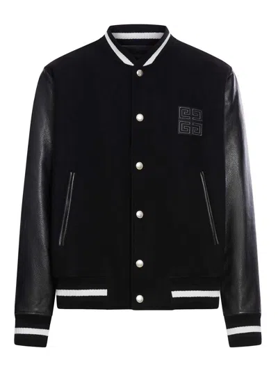 Givenchy Men Black Jacket With 4g Motif On Front In Wool And Tech Fabric Blend Man