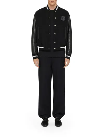 Givenchy Men Black Jacket With 4g Motif On Front In Wool And Tech Fabric Blend Man