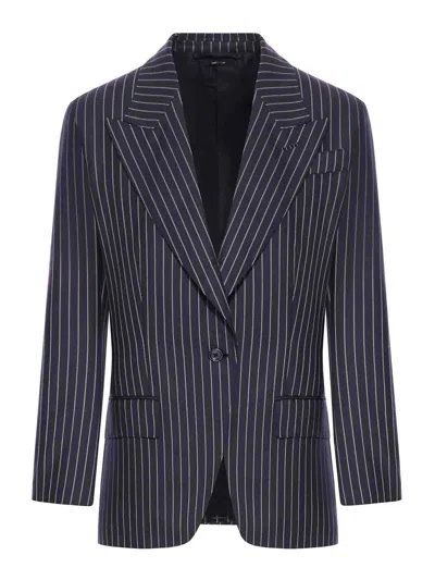 Tom Ford Barathea Striped Wool-blend Blazer In Blue