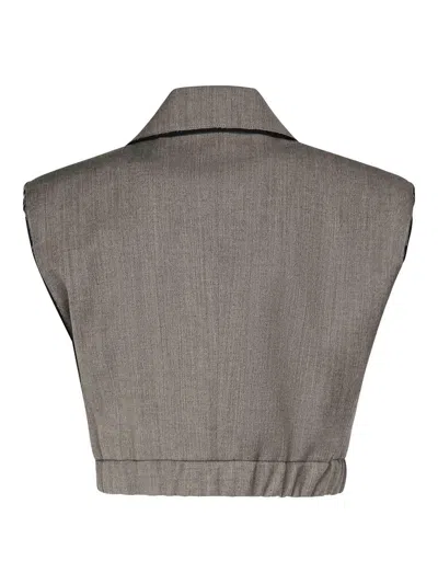 Pinko Short Vest With Lapels And Elastic In Brown