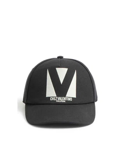 Valentino Garavani Cotton Baseball Cap With Embroidery And Curved Brim In Black