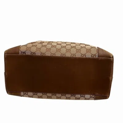 Pre-owned Gucci Beige Brown Gg Canvas Leather Tote Bag () In Beige, Brown