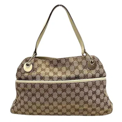 Pre-owned Gucci Beige Ivory Canvas Leather Handbag Tote Bag () In Beige, Ivory