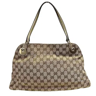 Pre-owned Gucci Beige Ivory Canvas Leather Handbag Tote Bag () In Beige, Ivory
