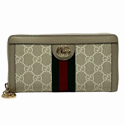 Pre-owned Gucci Beige White Gg Supreme Canvas Leather Long Wallet (bi-fold) () In Beige, White