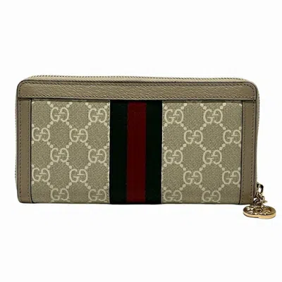 Pre-owned Gucci Beige White Gg Supreme Canvas Leather Long Wallet (bi-fold) () In Beige, White