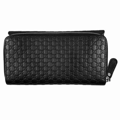 Pre-owned Gucci Black Leather Long Wallet (tri-fold) ()