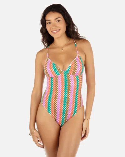 Inmocean Women's Printed Stripe Crochet Scrunch Soft Cup Moderate One Piece In Orchid