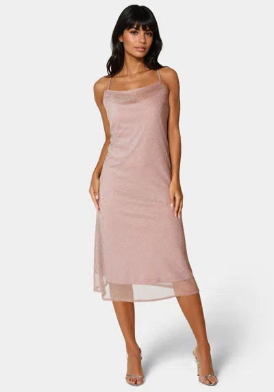 Shop Bebe Pleated Cowl Neck Midi Dress In Dusty Rose
