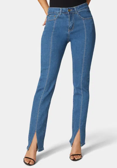 Bebe High Rise Bootleg With Hem Slit Jean In Medium Wash