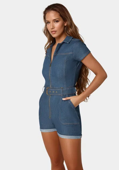 Bebe The Belted Romper In Indigo Wash