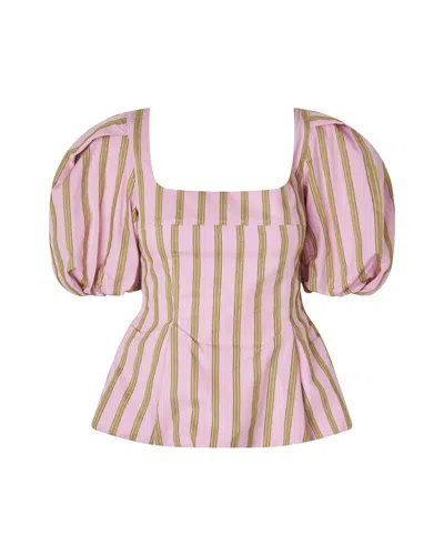 Stine Goya Soft Jacquard Weave Blouson Sleeve Top Wallpaper Stripes In Pink