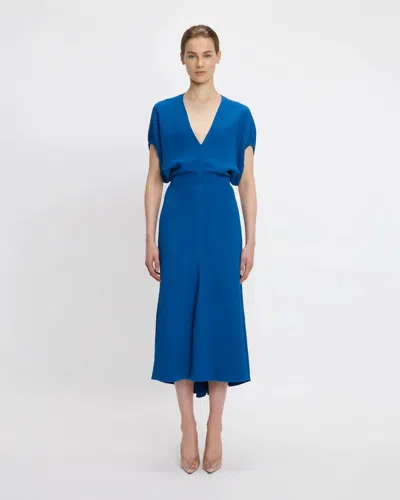 Victoria Beckham Womens Sapphire Blue V-neck Asymmetric-hem Stretch-woven Midi Dress In Blue