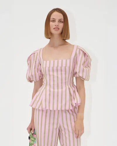 Stine Goya Soft Jacquard Weave Blouson Sleeve Top Wallpaper Stripes In Pink