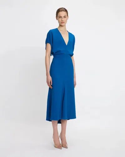 Victoria Beckham Womens Sapphire Blue V-neck Asymmetric-hem Stretch-woven Midi Dress In Blue