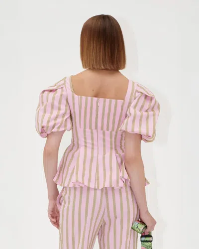 Stine Goya Soft Jacquard Weave Blouson Sleeve Top Wallpaper Stripes In Pink