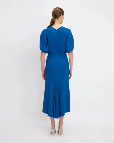 Victoria Beckham Womens Sapphire Blue V-neck Asymmetric-hem Stretch-woven Midi Dress In Blue
