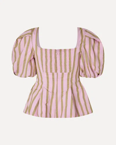 Stine Goya Soft Jacquard Weave Blouson Sleeve Top Wallpaper Stripes In Pink
