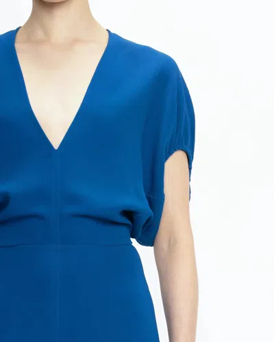 Victoria Beckham Womens Sapphire Blue V-neck Asymmetric-hem Stretch-woven Midi Dress In Blue