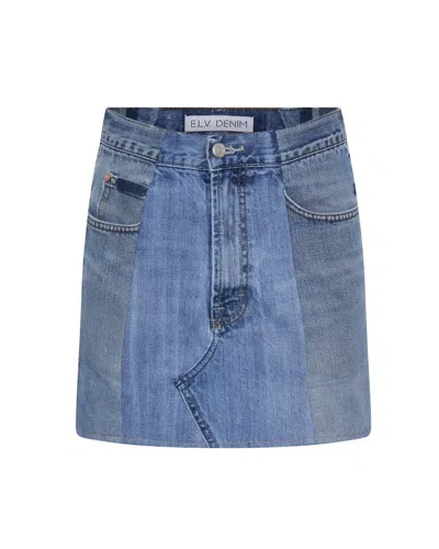 E.l.v Denim Denim Mini Skirt In Light Wash Denim