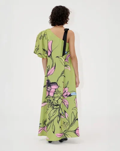Stine Goya One Sleeve Maxi Dress With Bow Strap Pencil Garden In Green