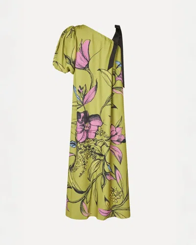 Stine Goya One Sleeve Maxi Dress With Bow Strap Pencil Garden In Green