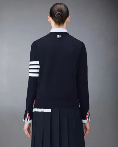 Thom Browne Wool Relaxed 4-bar V-neck Cardigan In Blue