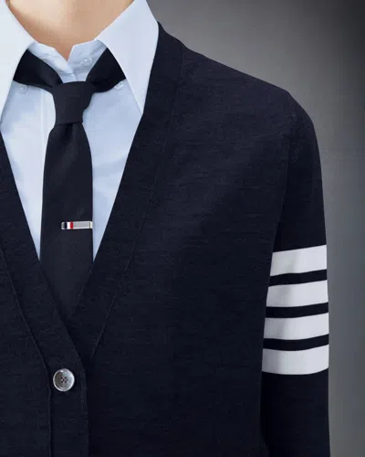 Thom Browne Wool Relaxed 4-bar V-neck Cardigan In Blue