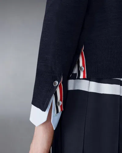Thom Browne Wool Relaxed 4-bar V-neck Cardigan In Blue