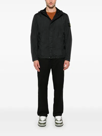 Stone Island Hooded Jacket Crinkle Reps R-ny In Black