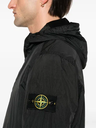 Stone Island Hooded Jacket Crinkle Reps R-ny In Black